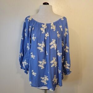 Soft Surroundings (Women's Small) Over size Floral Embroidery Peasant Blouse Top